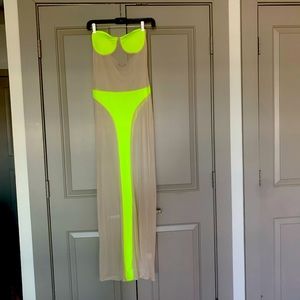 Two color Nude dress one neon orange and one neon green